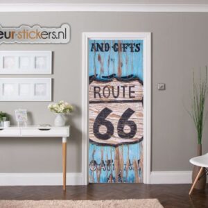 deursticker route 66 op hout